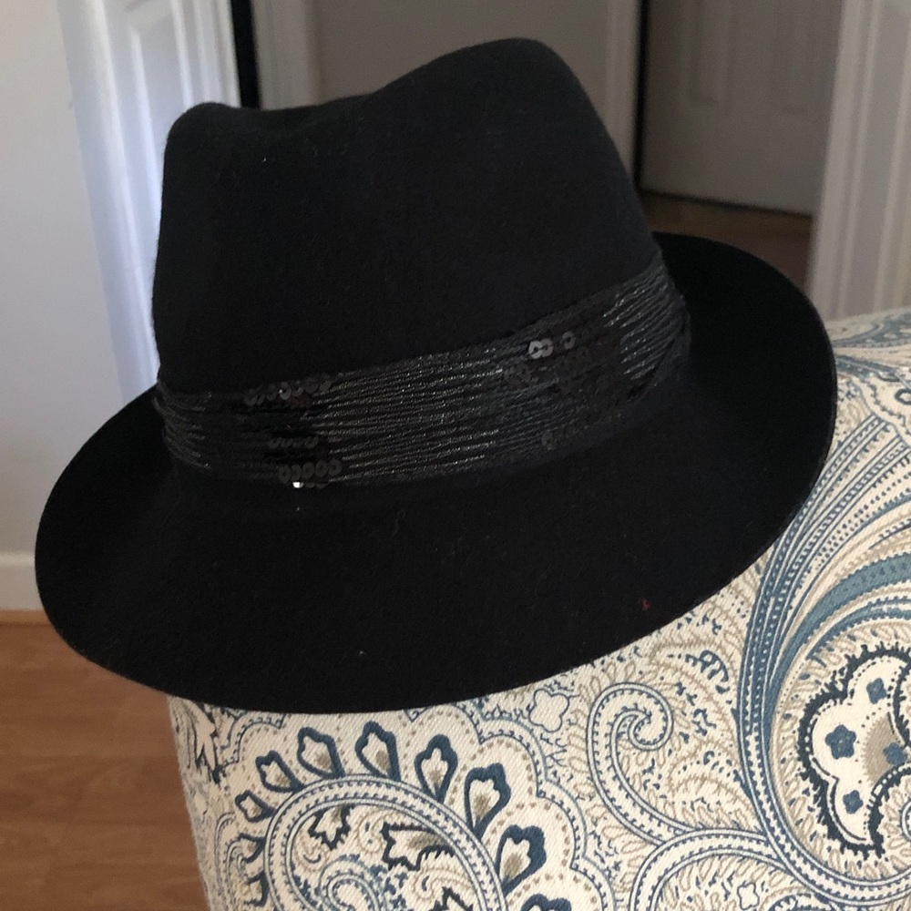 Black Fedora Hat with Sequined Band